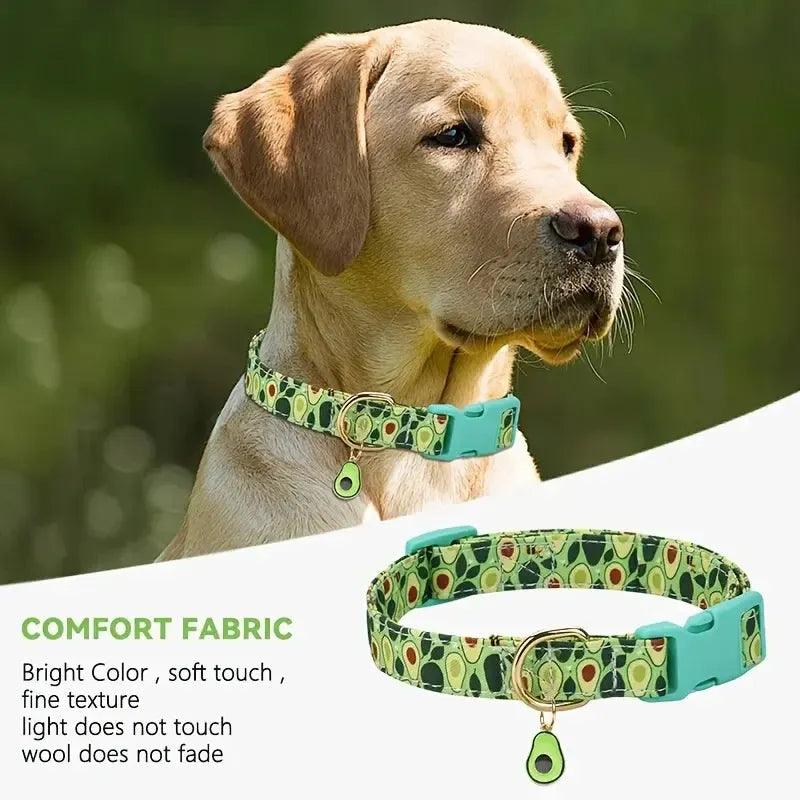 Adjustable Fruit Print Dog Collar with Cute Charm Tag