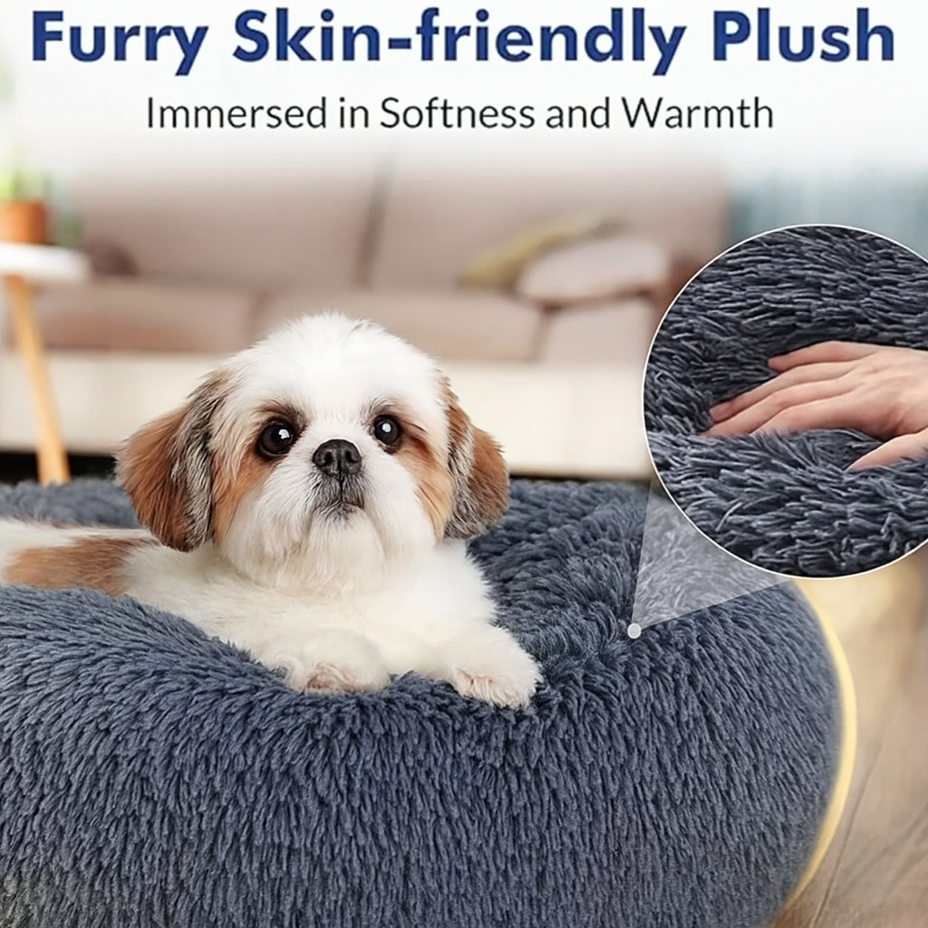 Soft Donut Dog Bed With Waterproof Non-Slip Base