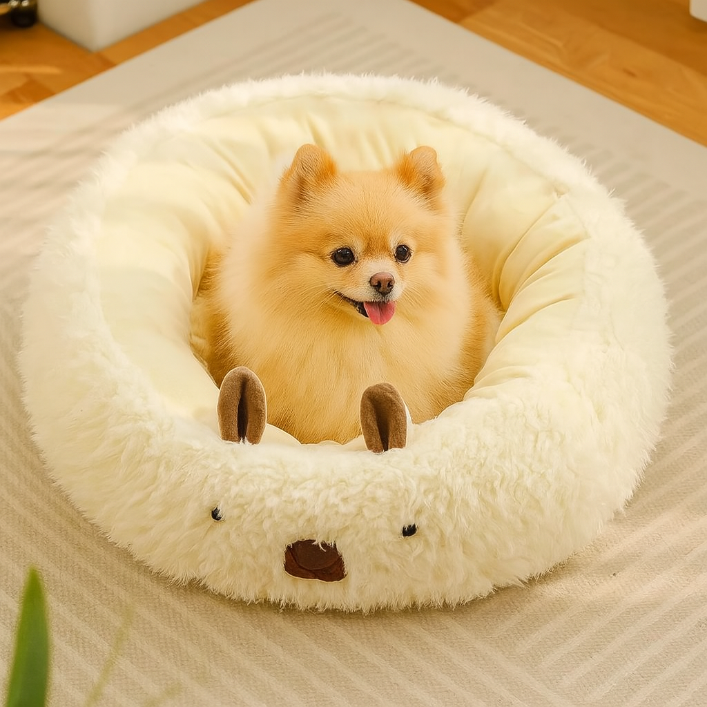 Washable Plush Dog Nest Bed with Bolster Comfort