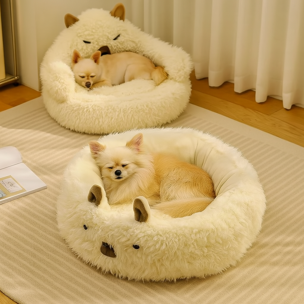 Washable Plush Dog Nest Bed with Bolster Comfort