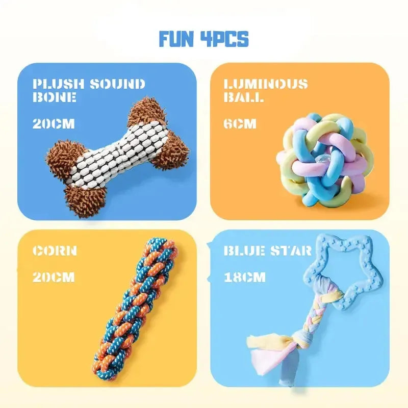 Colorful Dog Chew Toy Set for Dental Health and Play
