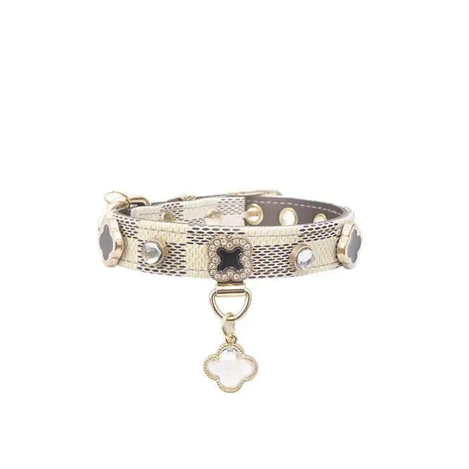 Designer Plaid Dog Collar with Rhinestones