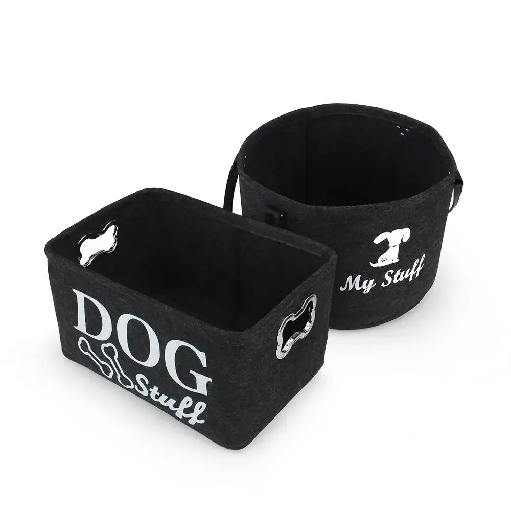 Dog Toy Storage Basket – Black Felt Foldable Bin