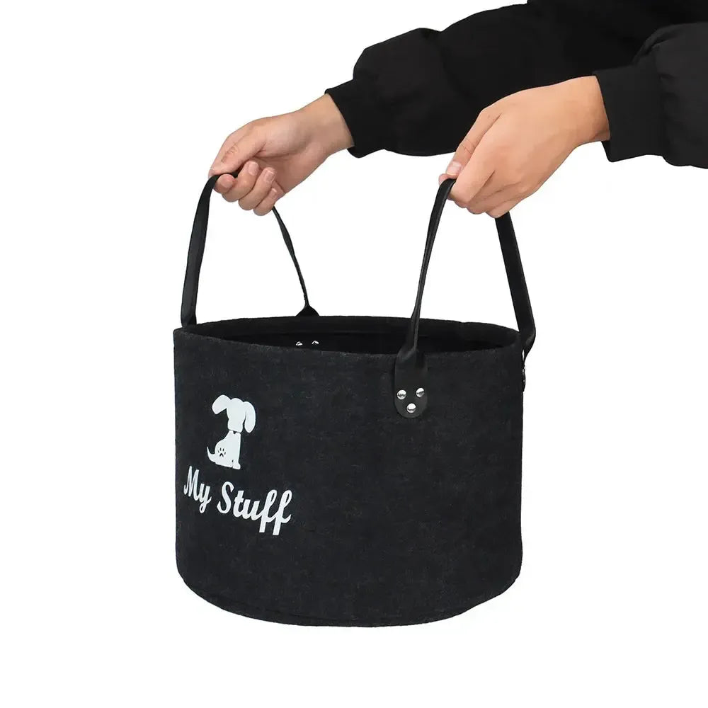 Dog Toy Storage Basket – Black Felt Foldable Bin