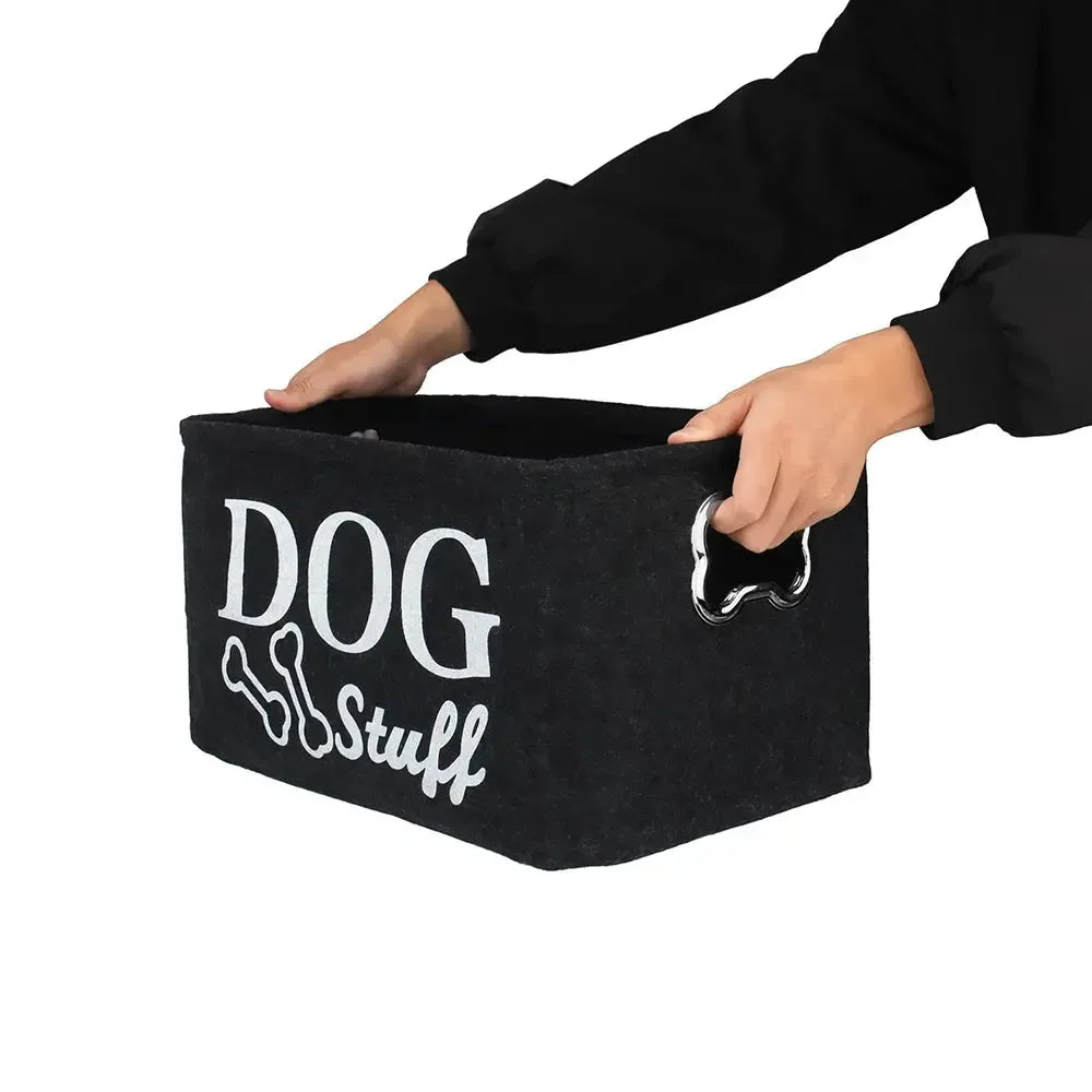 Dog Toy Storage Basket – Black Felt Foldable Bin