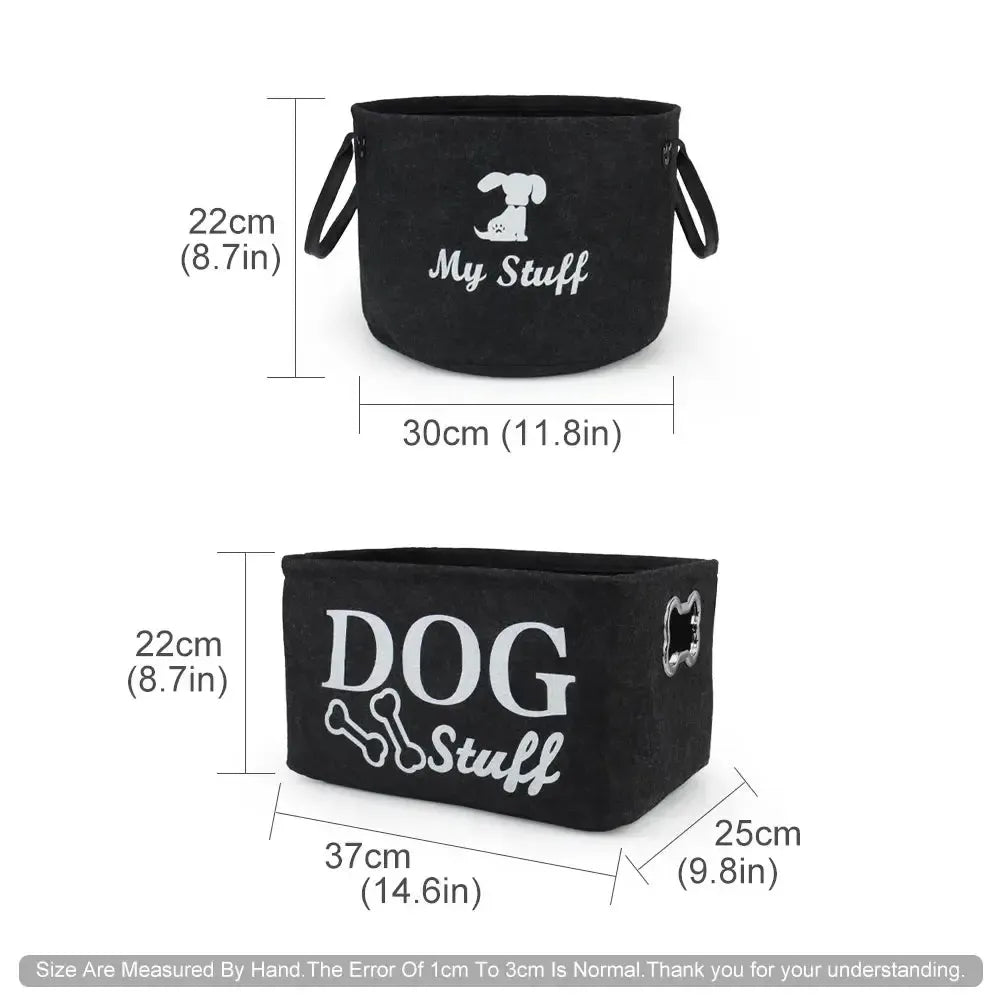 Dog Toy Storage Basket – Black Felt Foldable Bin