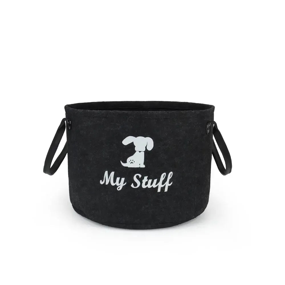 Dog Toy Storage Basket – Black Felt Foldable Bin