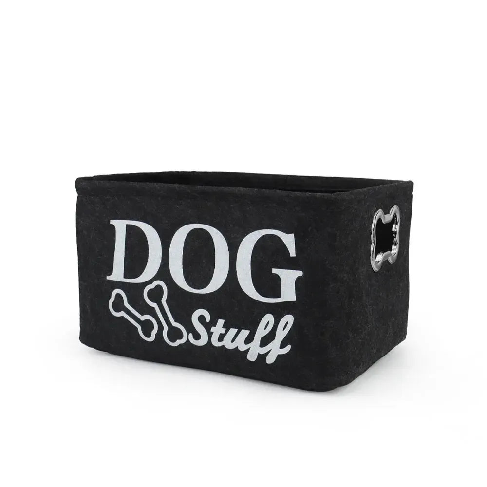 Dog Toy Storage Basket – Black Felt Foldable Bin