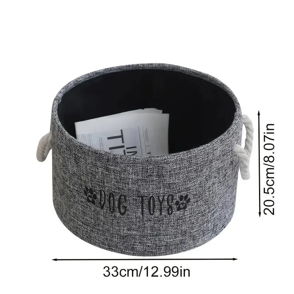 Dog Toy Storage Basket – Foldable Canvas Organizer