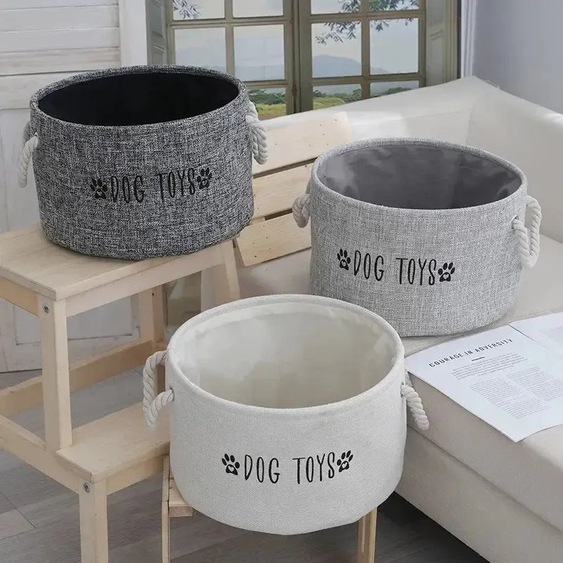Dog Toy Storage Basket – Foldable Canvas Organizer