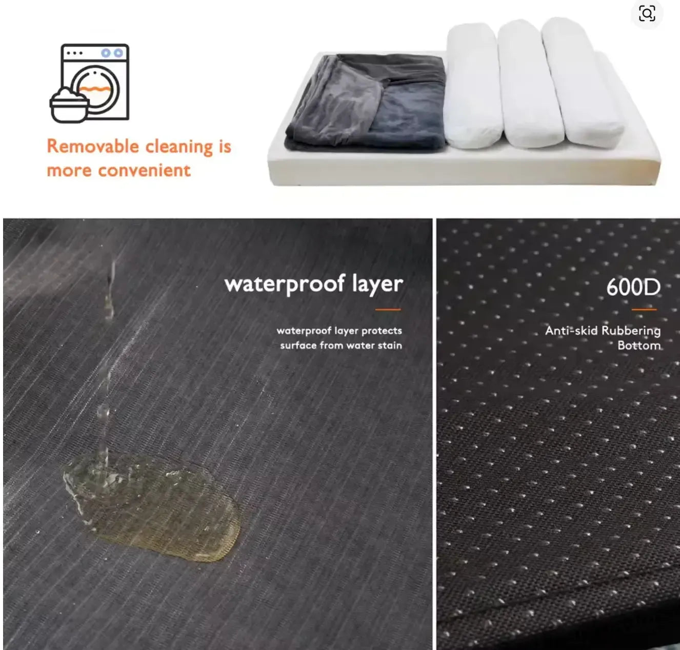 Extra Large Orthopedic Waterproof Dog Bed Washable Bolster