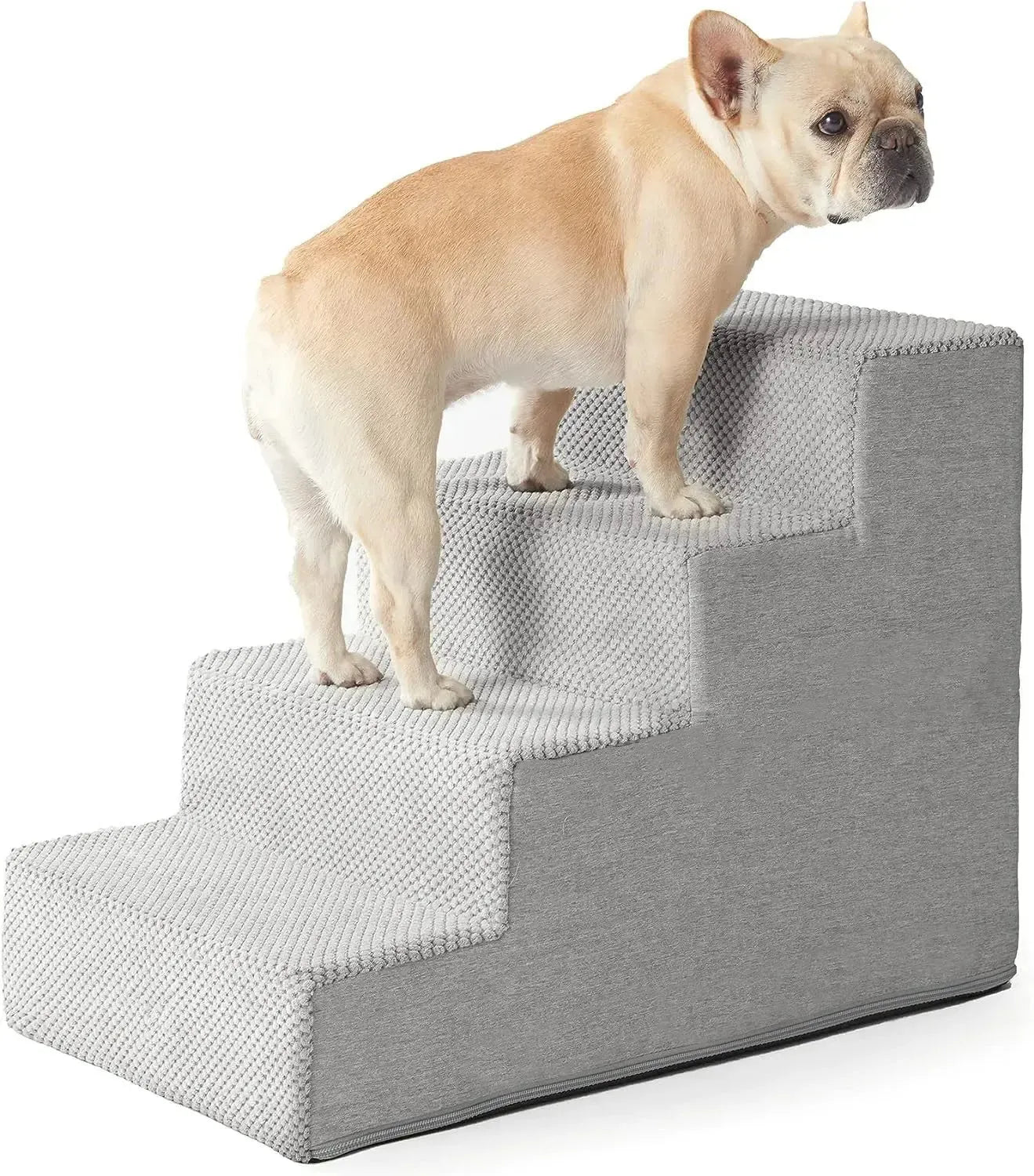Extra wide 4-step dog stairs with orthopedic foam