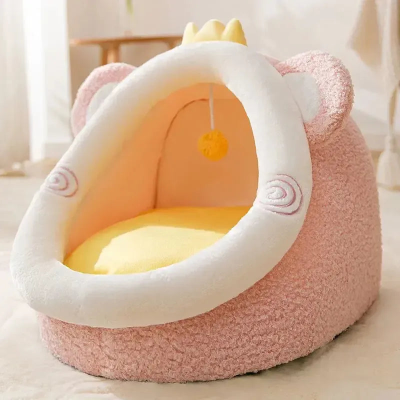 Foldable Cotton Cave Dog Bed With Washable Cushion