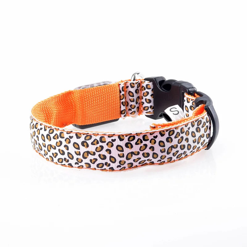 Leopard Print LED Dog Collar – Light Up, Adjustable & Safe
