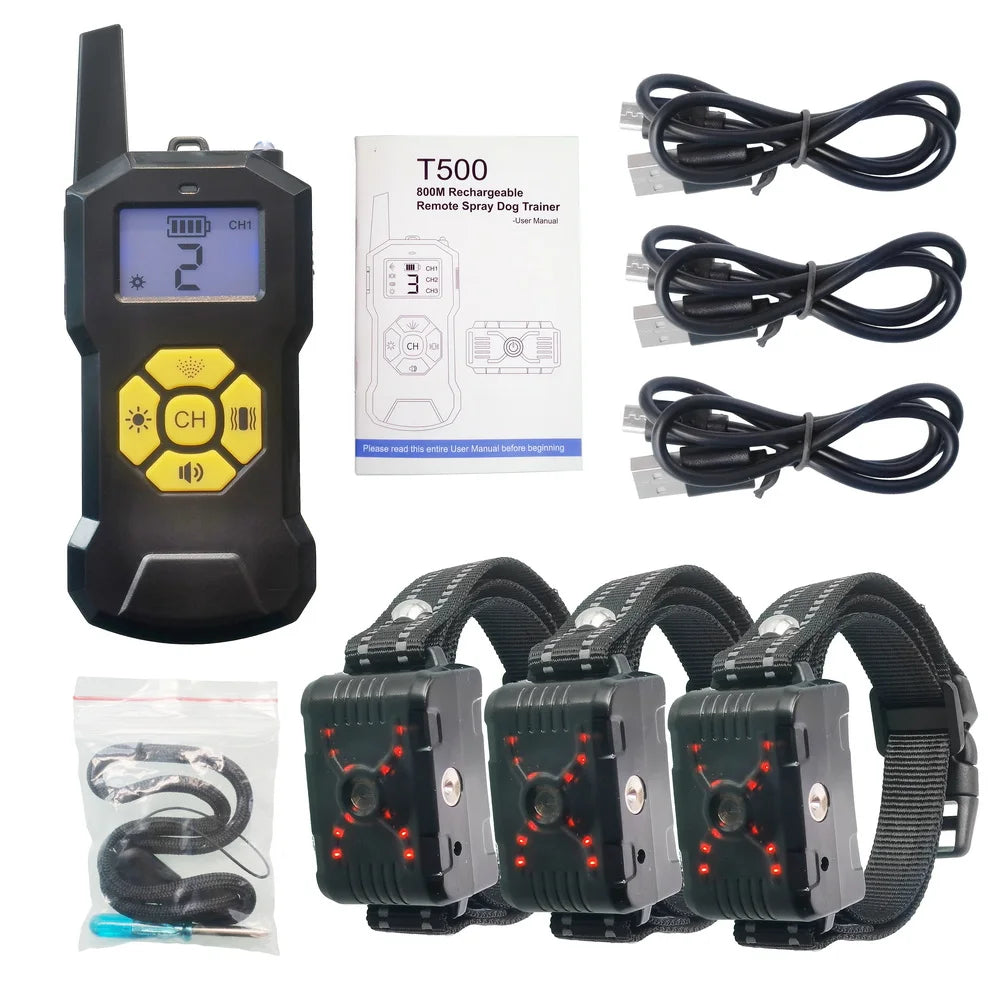 No Shock Spray Dog Bark Collar with Remote Trainer - For 3 dogs