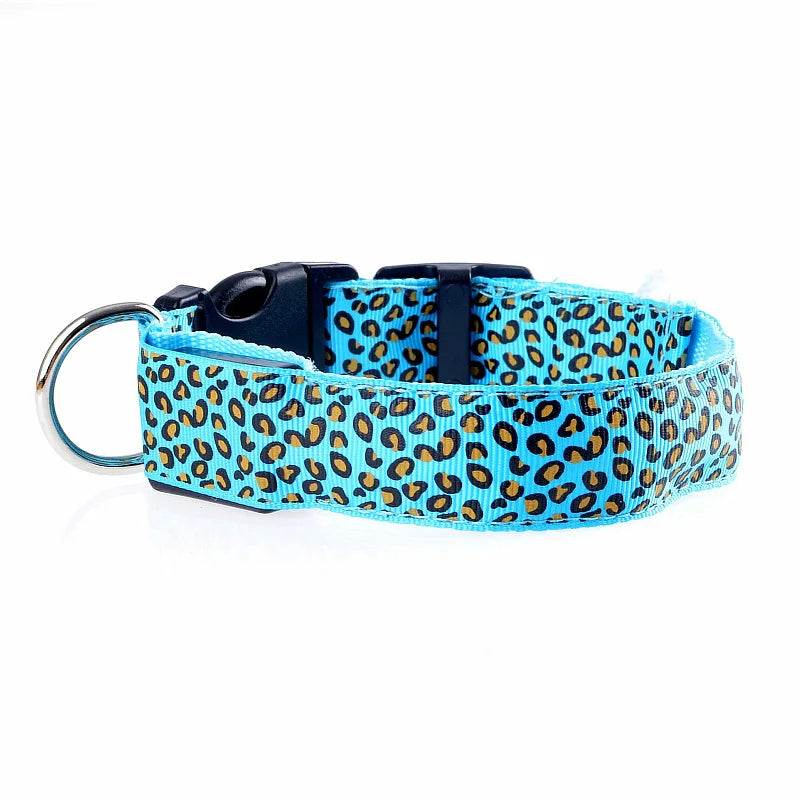 Leopard Print LED Dog Collar – Light Up, Adjustable & Safe