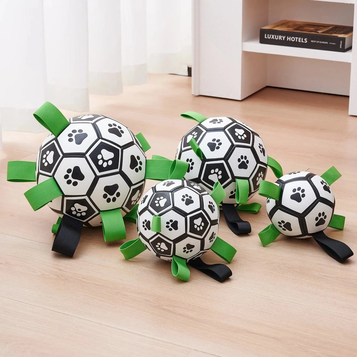 Interactive Dog Soccer Ball with Straps for Tug and Fetch