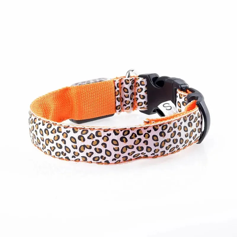 Leopard Print LED Dog Collar – Light Up, Adjustable & Safe