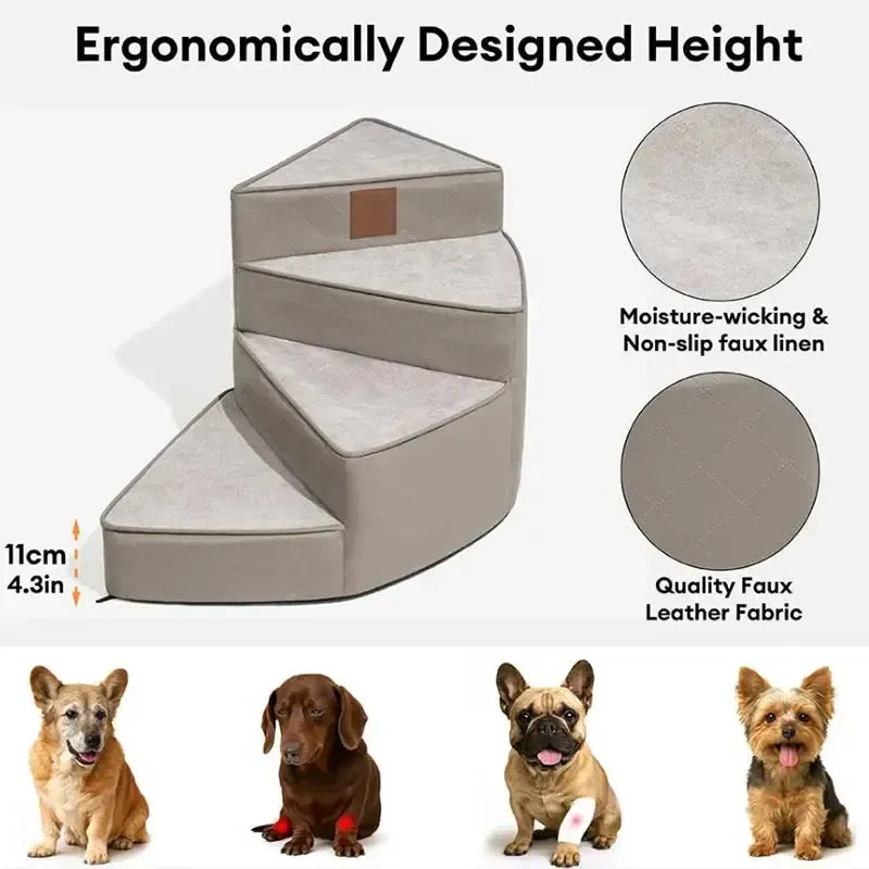 Luxury faux leather dog stairs with non-slip base