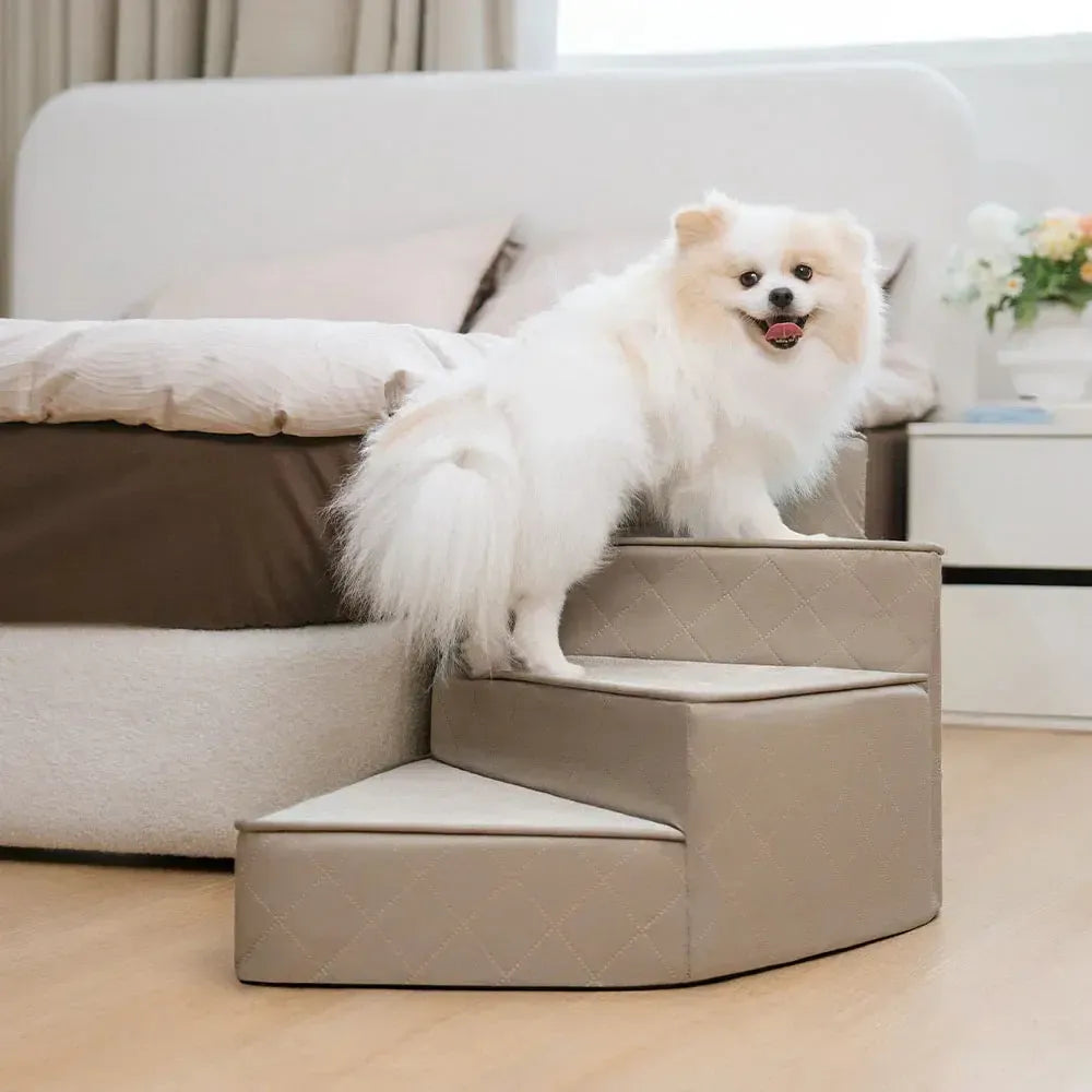 Luxury faux leather dog stairs with non-slip base