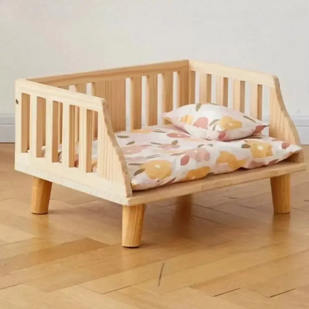 Minimalist Wooden Elevated Dog Bed with Semi-Enclosed Moisture-Proof Design