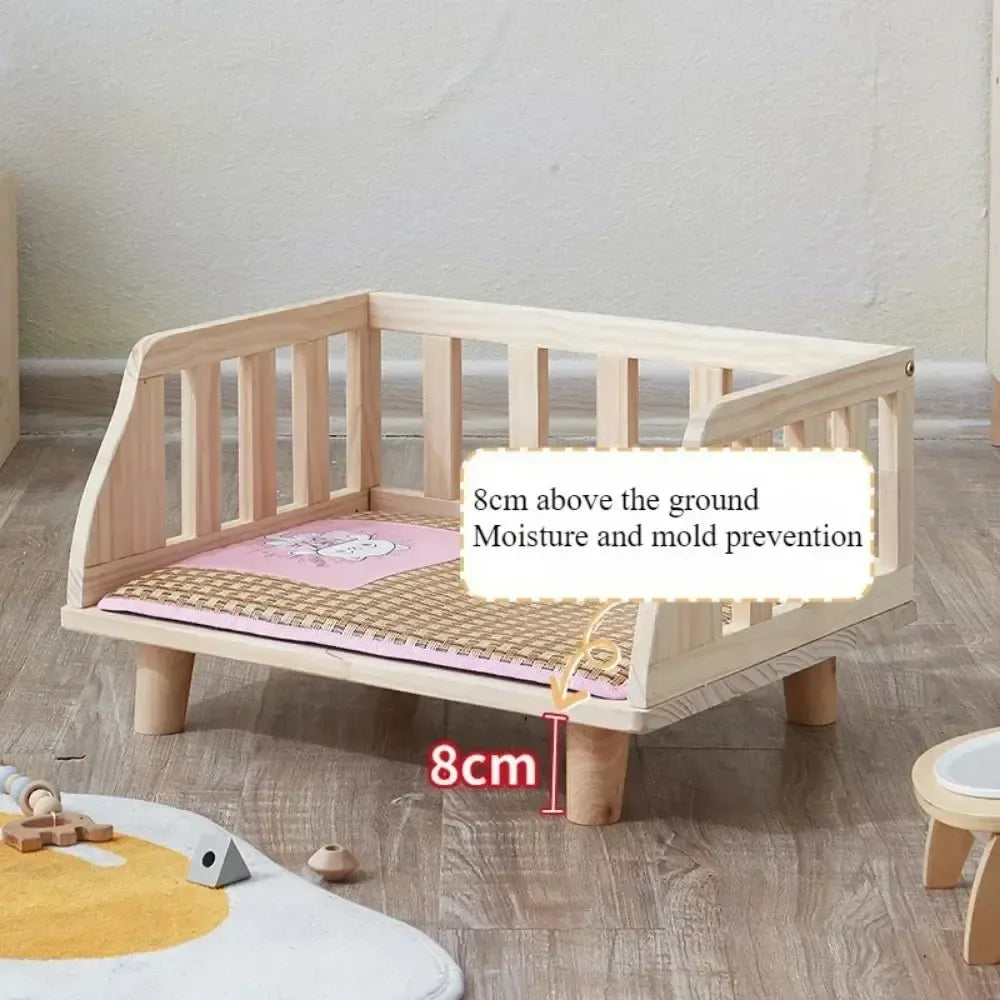 Minimalist Wooden Elevated Dog Bed with Semi-Enclosed Moisture-Proof Design