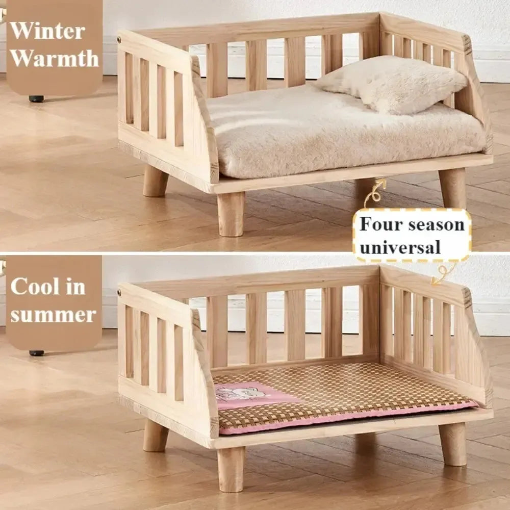 Minimalist Wooden Elevated Dog Bed with Semi-Enclosed Moisture-Proof Design