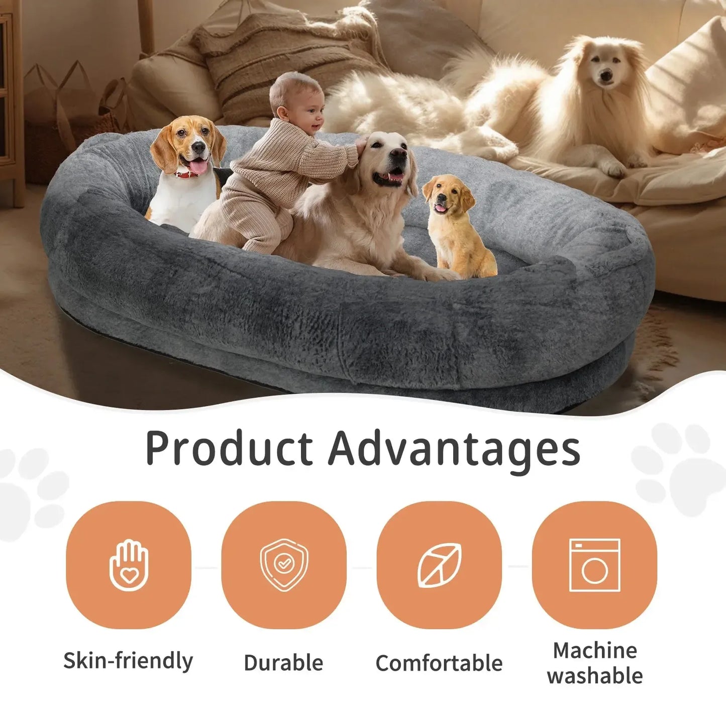Orthopedic Washable Human Dog Bed For Adults And Large Dogs