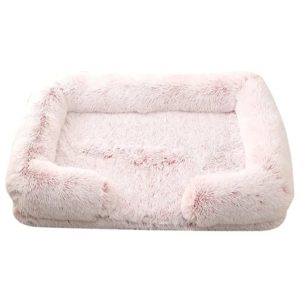 Plush Dog Sofa Bed with Bolster Support, Removable Cushion, and Non-Slip Base