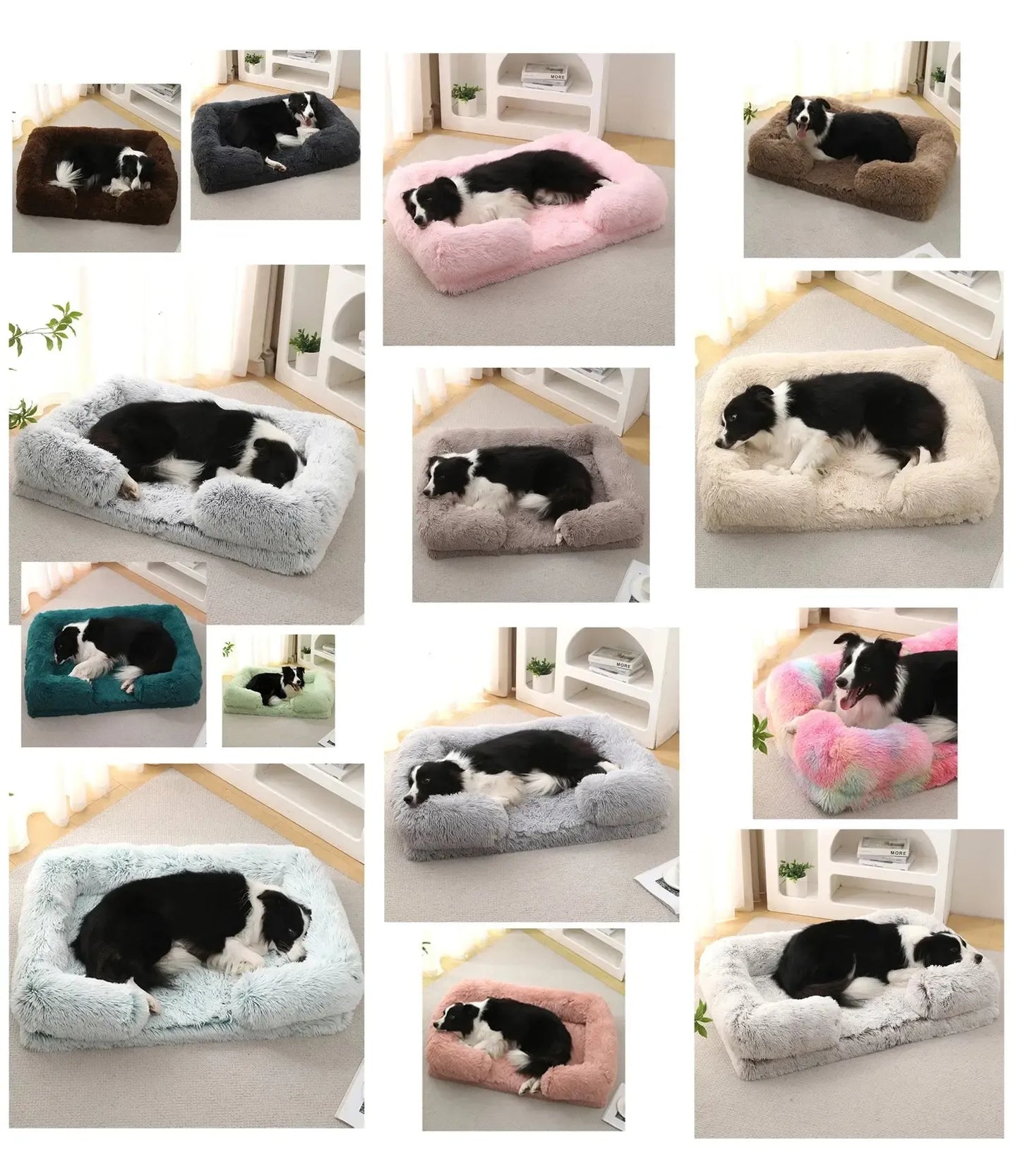 Plush Dog Sofa Bed with Bolster Support, Removable Cushion, and Non-Slip Base