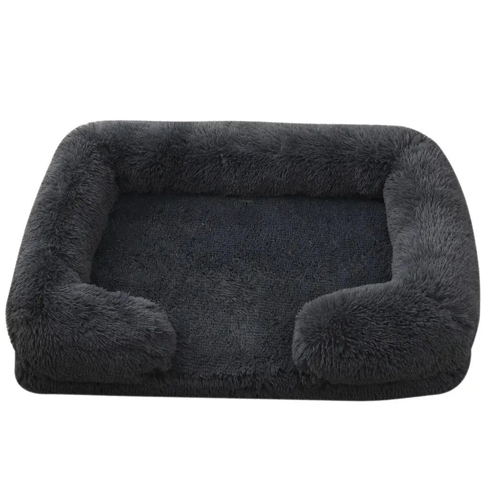 Plush Dog Sofa Bed with Bolster Support, Removable Cushion, and Non-Slip Base