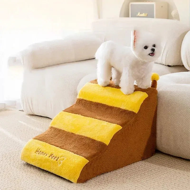 Removable fleece dog stairs with non-slip base