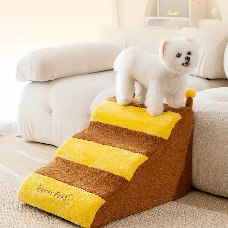 Removable fleece dog stairs with non-slip base