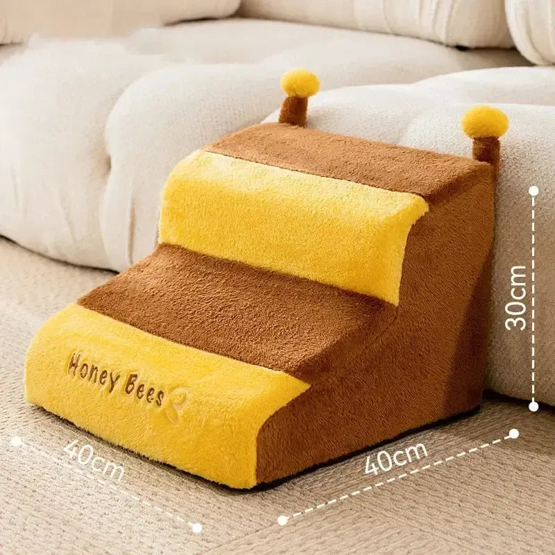 Removable fleece dog stairs with non-slip base