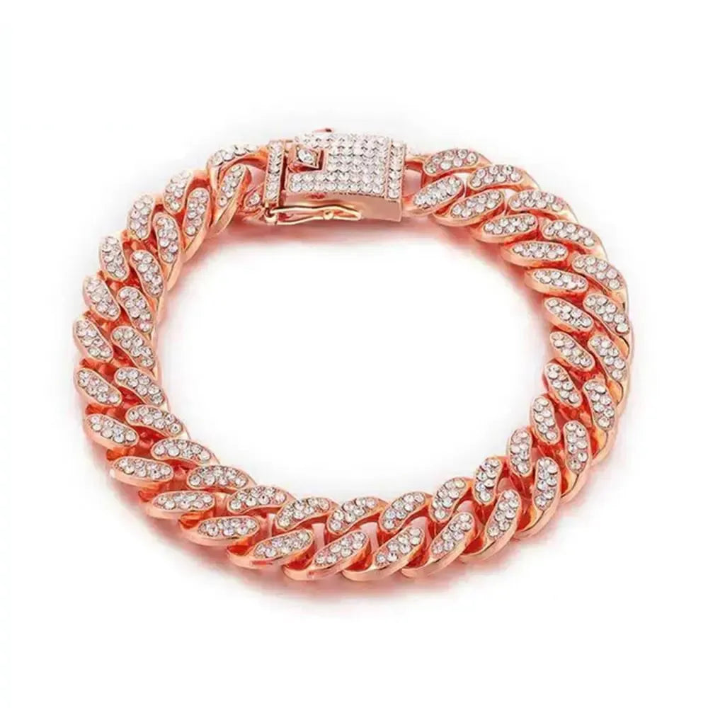 Rhinestone Dog Chain Collar Cuban Link