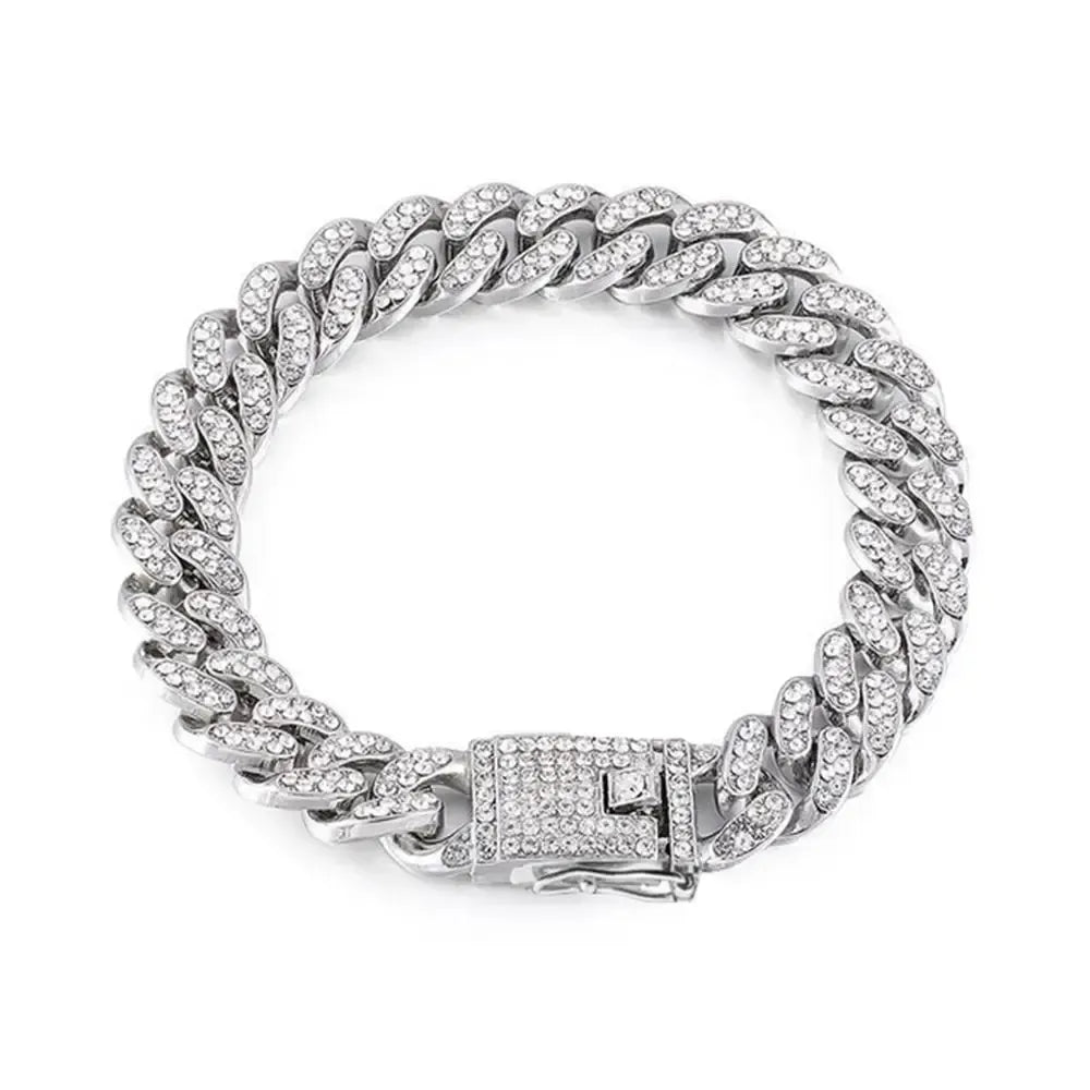 Rhinestone Dog Chain Collar Cuban Link