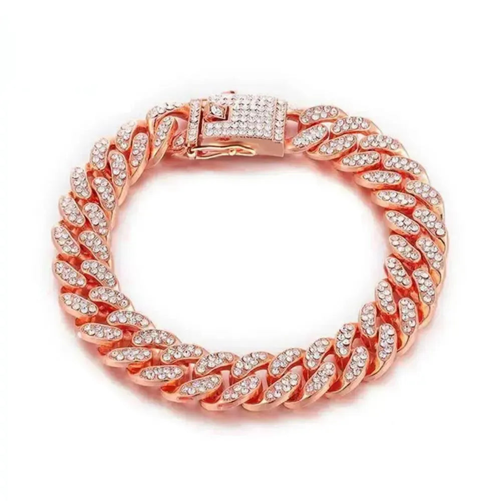 Rhinestone Dog Chain Collar Cuban Link