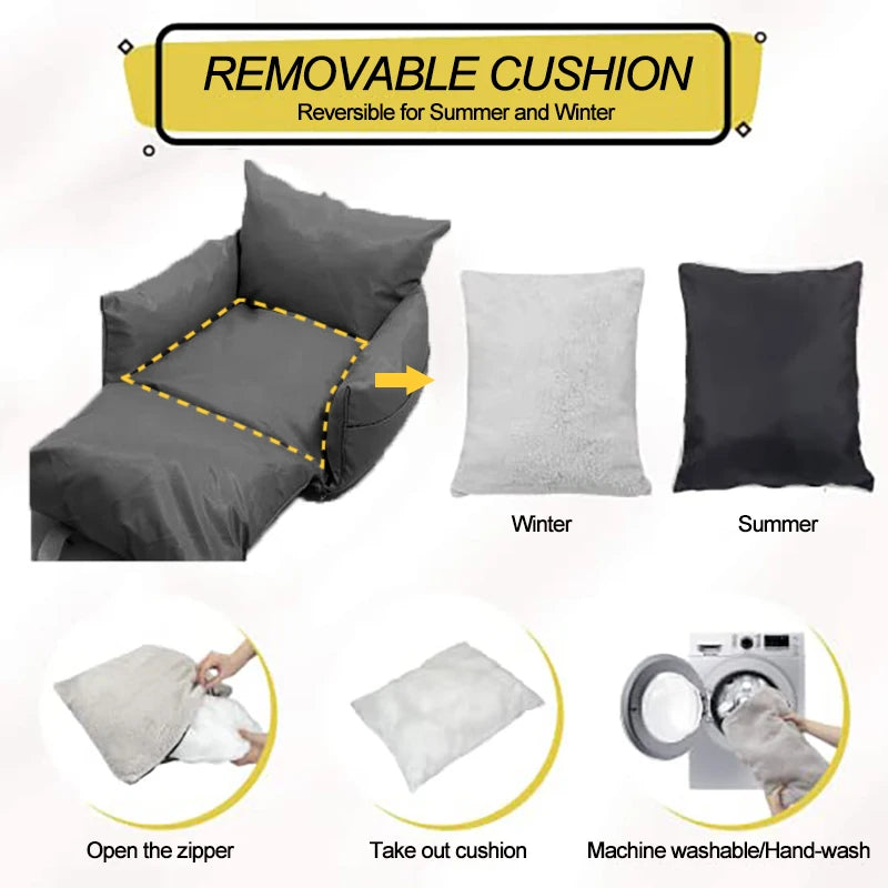 Travel-Safe Dog Car Seat Bed with Washable Cover, Safety Buckle, and Waterproof Design