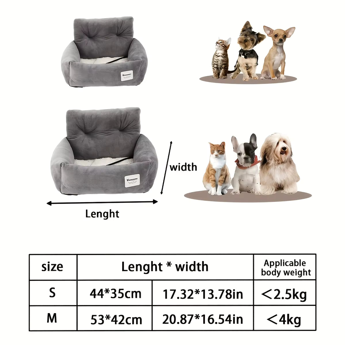 Travel Dog Car Seat Bed Washable with Safety Strap