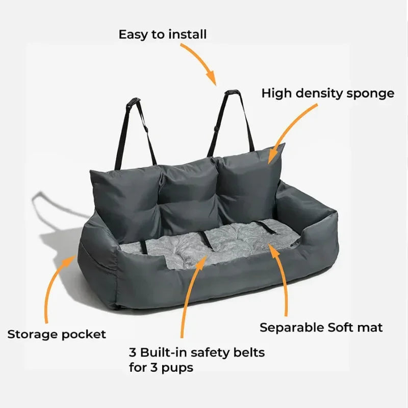Washable Waterproof Car Dog Bed With Safety Straps And Hammock Support
