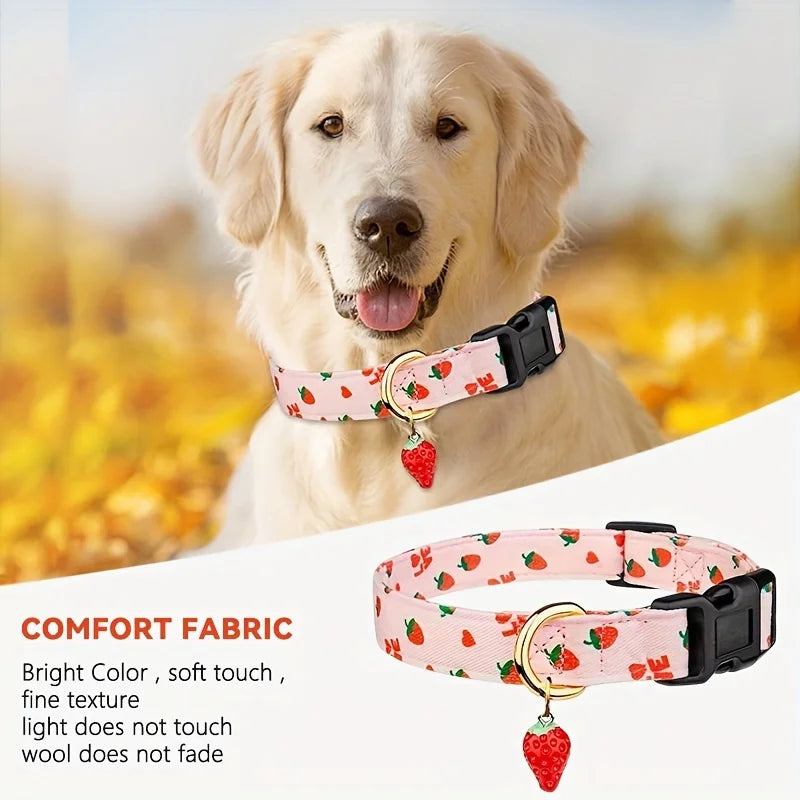 Adjustable Fruit Print Dog Collar with Cute Charm Tag