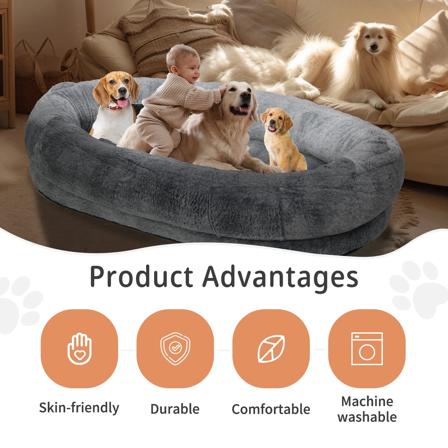 Orthopedic Washable Human Dog Bed For Adults And Large Dogs