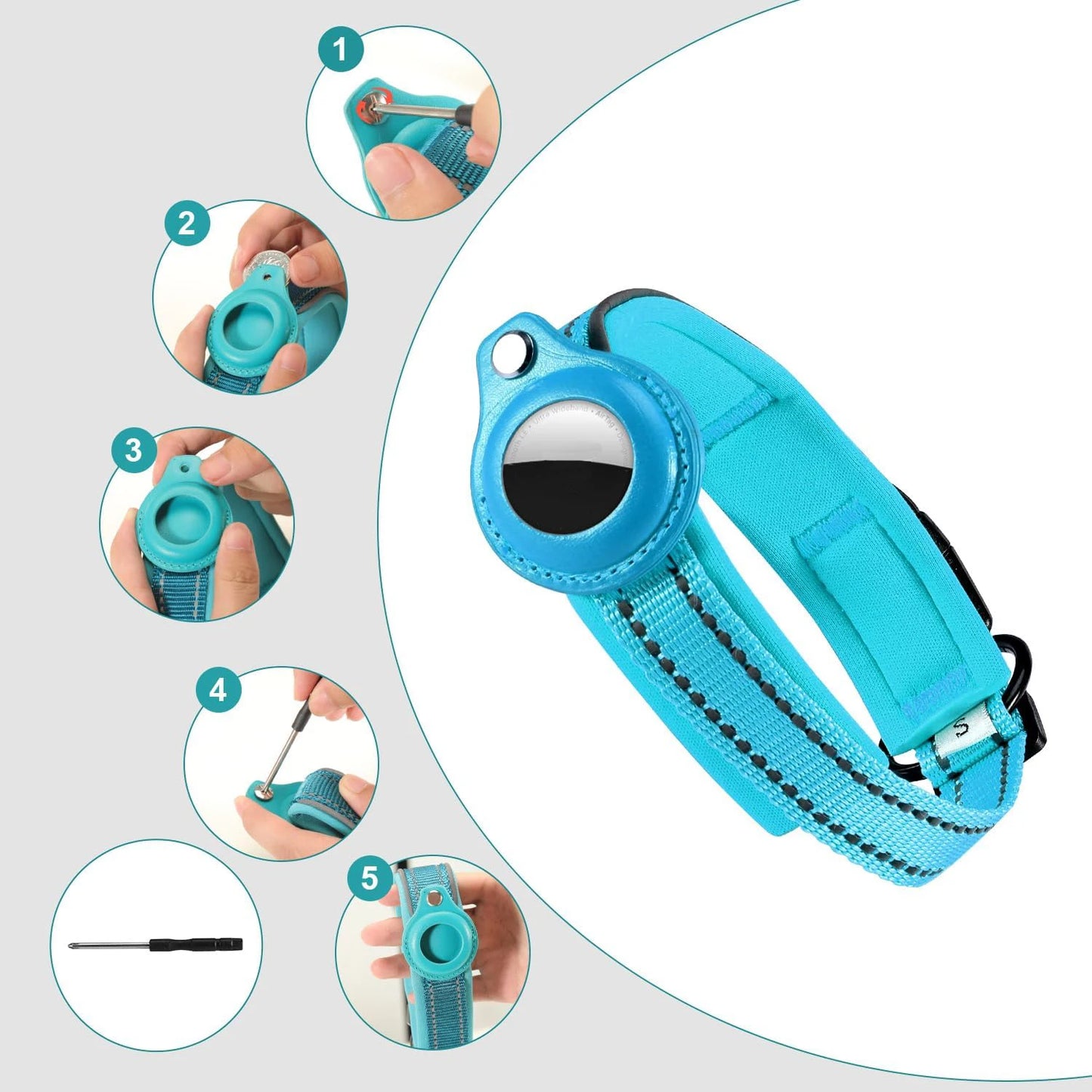 Reflective AirTag Dog Collar with Padding