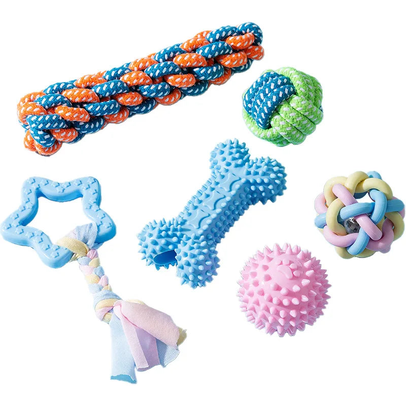 Colorful Dog Chew Toy Set for Dental Health and Play