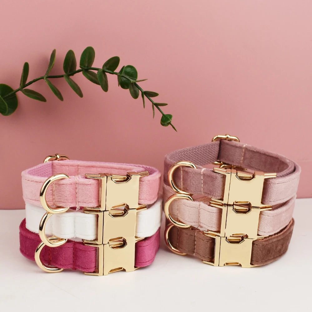 XL Pink Velvet Dog Collar | Soft Padded & Bow Tie - Adjustable