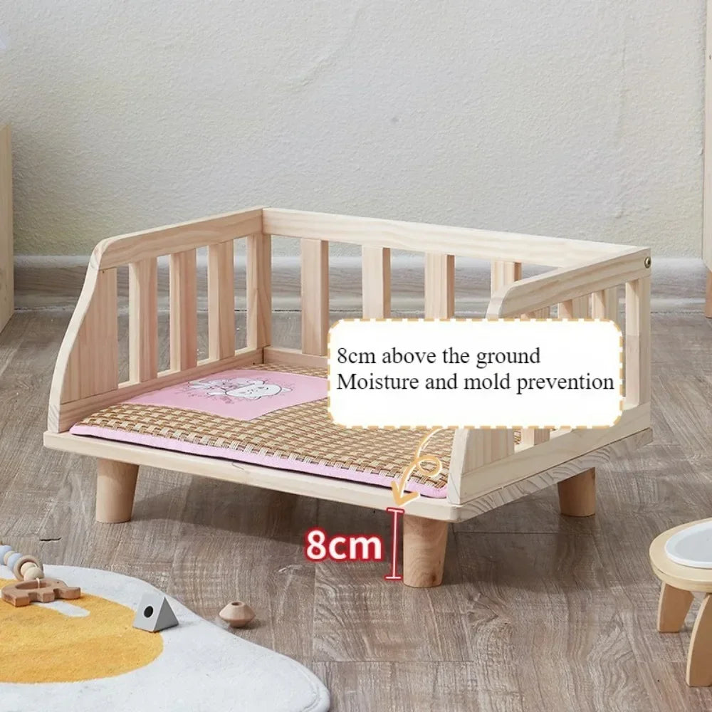 Minimalist Wooden Elevated Dog Bed with Semi-Enclosed Moisture-Proof Design