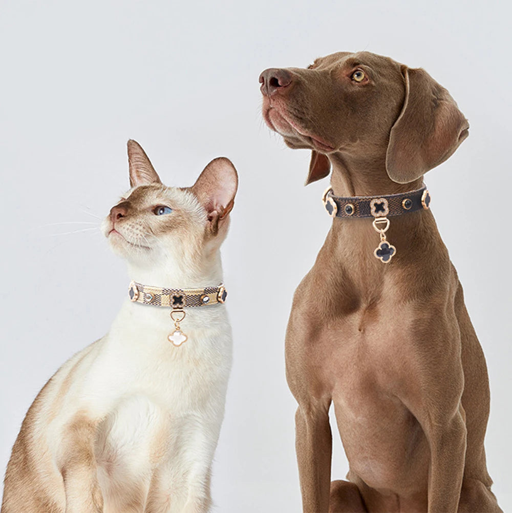 Designer Plaid Dog Collar with Rhinestones