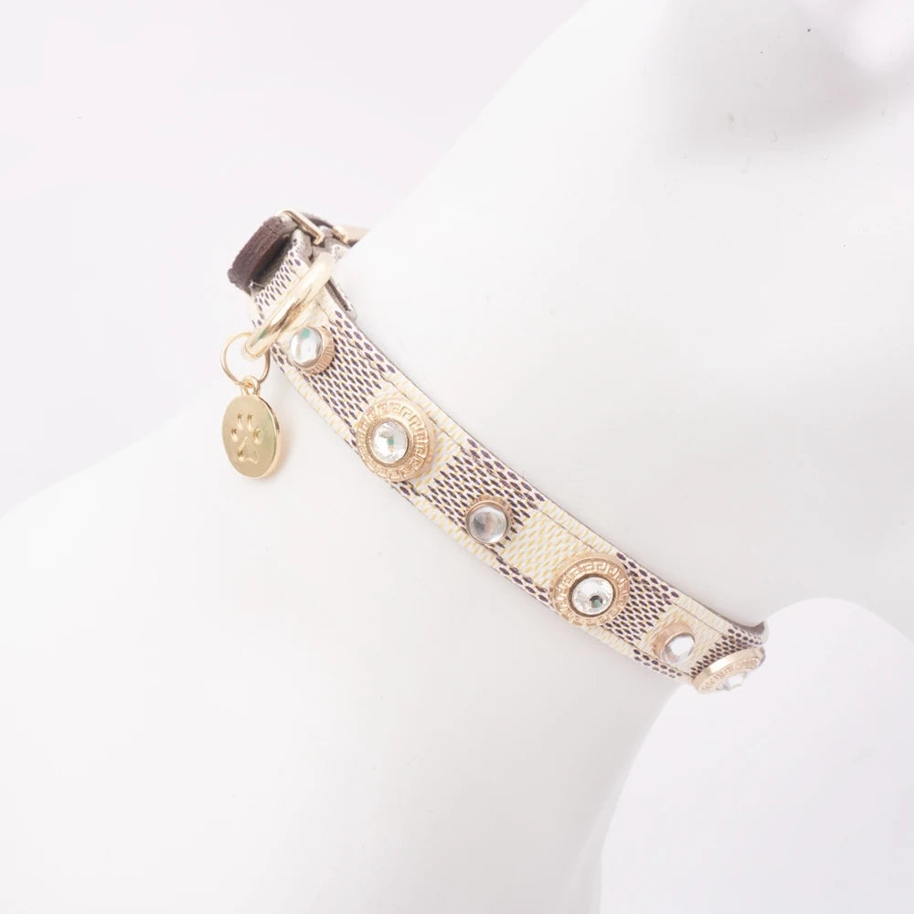 Designer Plaid Dog Collar with Rhinestones