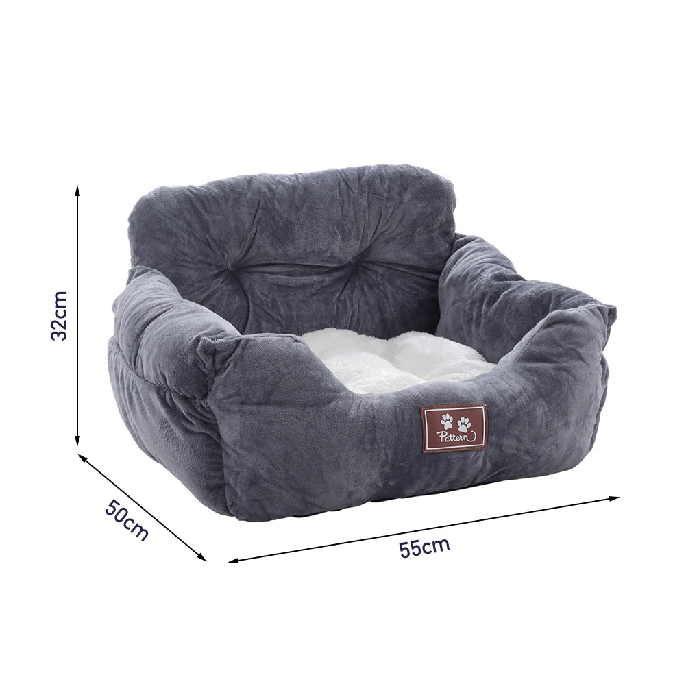 Dog Car Seat Bed Washable Travel with Straps & Pockets