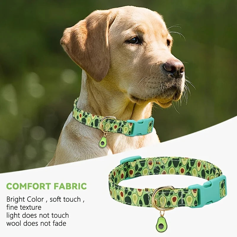 Adjustable Fruit Print Dog Collar with Cute Charm Tag